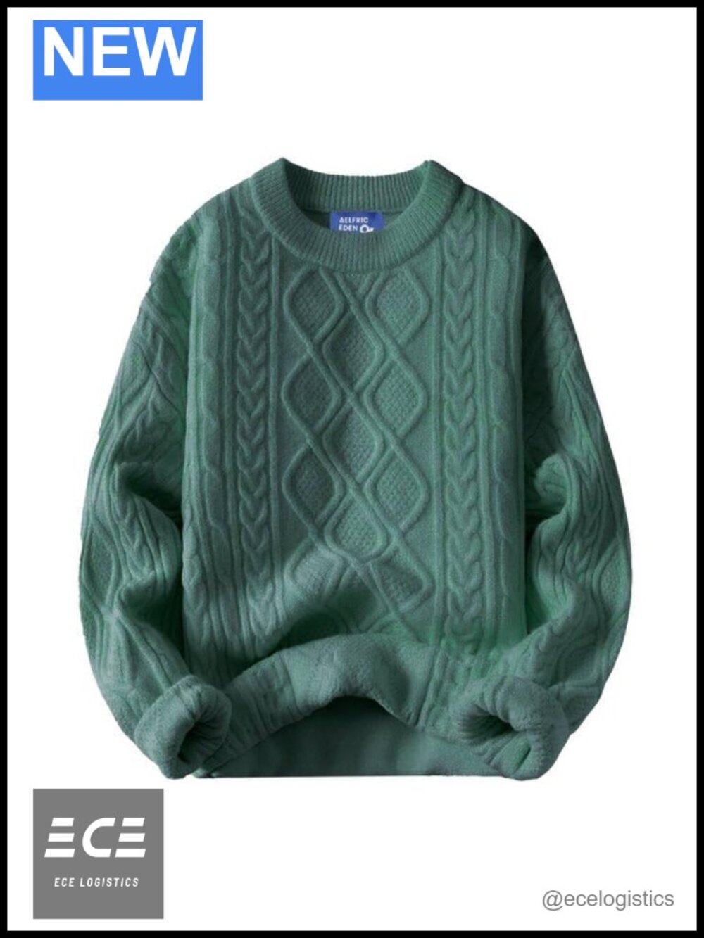 Oversized Cable Knit Crewneck Sweater Long Sleeve Chunky Acrylic Pullover